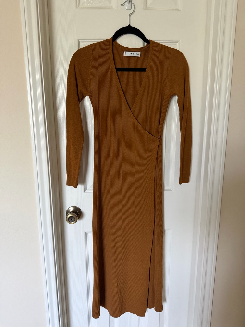 Mango Ribbed Wrap Maxi Dress - Rust